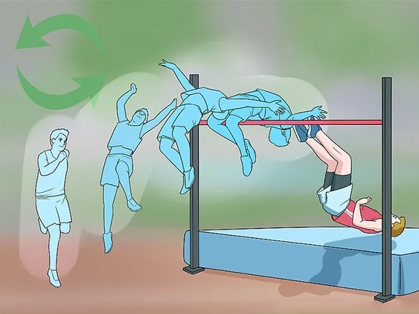 Tiếp đất nhảy cao lưng qua x&agrave; tr&ecirc;n nệm nhảy cao