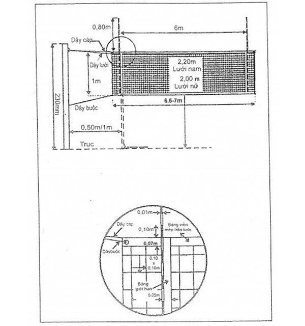 Lưới và cột lưới thi đấu bóng chuyền hơi